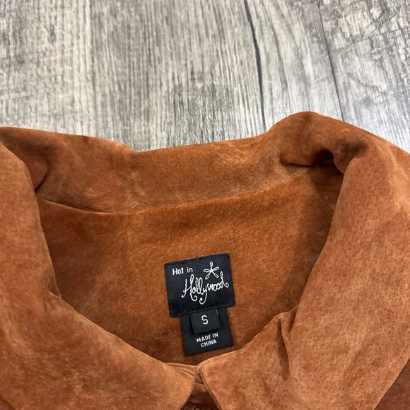 Hot in Hollywood Suede Leather Beaded Floral Embellished Long Jacket - Picture 6 of 11